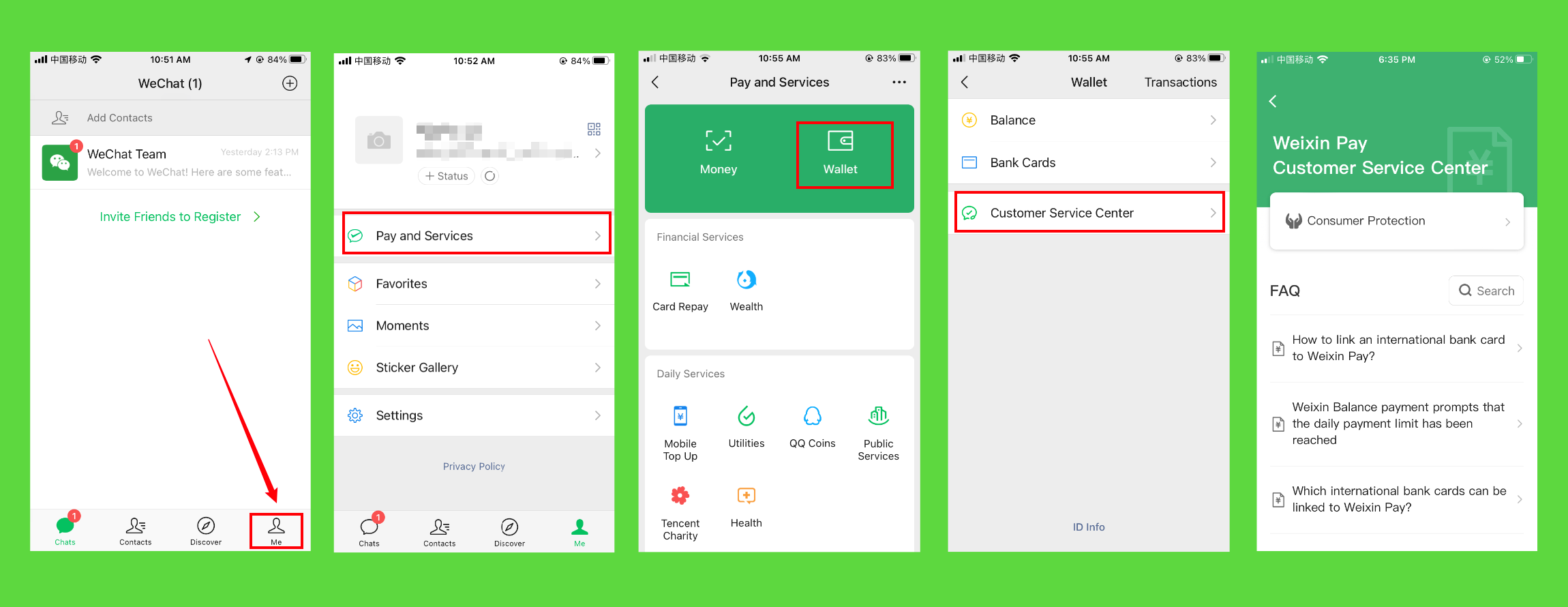 Página de servicio al cliente de WeChat