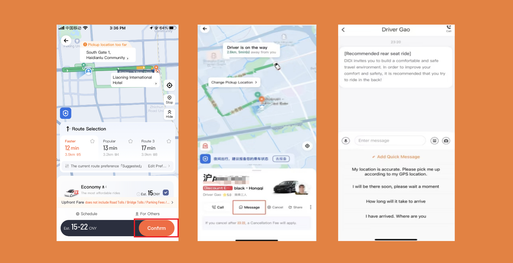 Página de solicitud de viaje en Didi